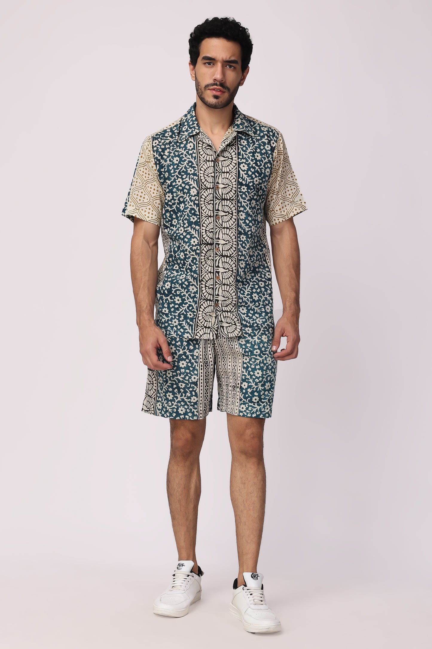 Men's Handblocked Floral /Peacock Design Organic cotton Co-Ord set