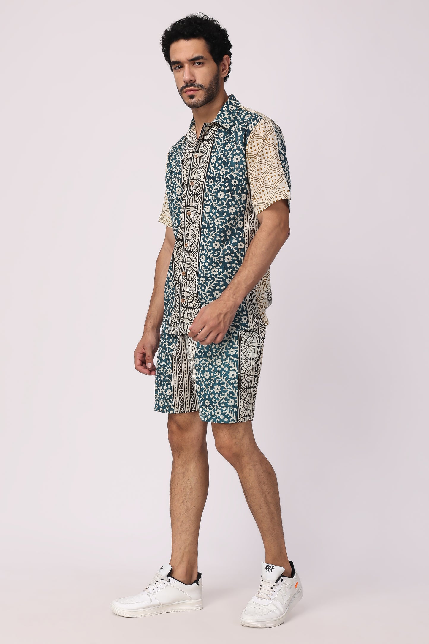 Men's Handblocked Floral /Peacock Design Organic cotton Co-Ord set