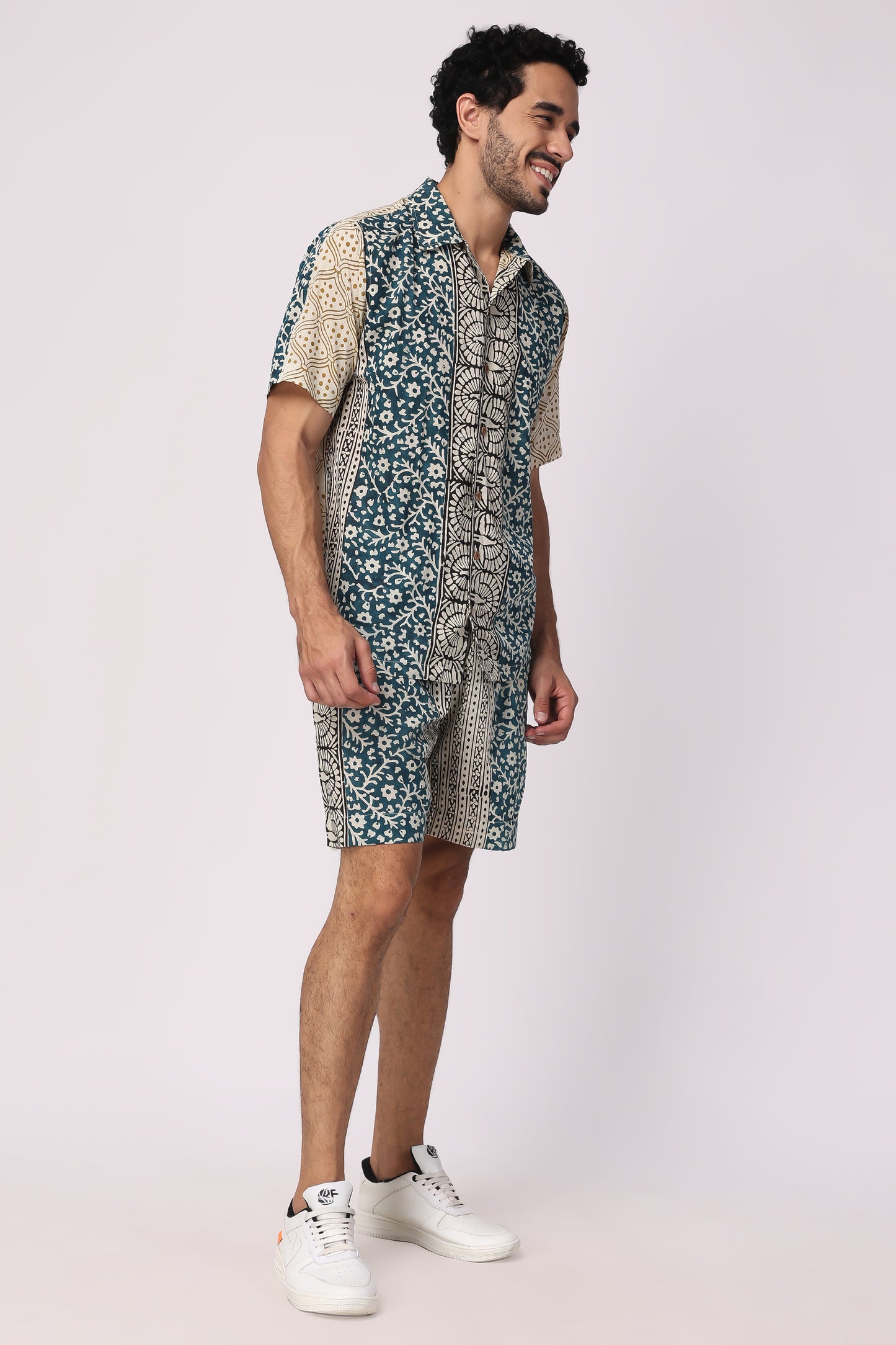 Men's Handblocked Floral /Peacock Design Organic cotton Co-Ord set
