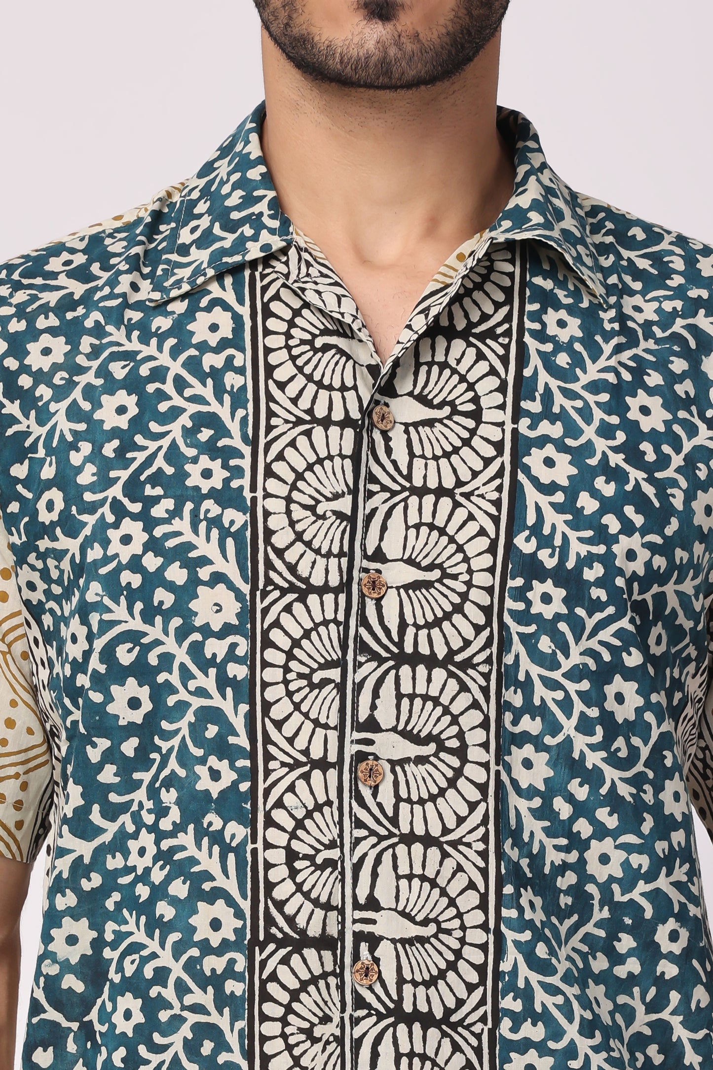 Men's Handblocked Floral /Peacock Design Organic cotton Co-Ord set