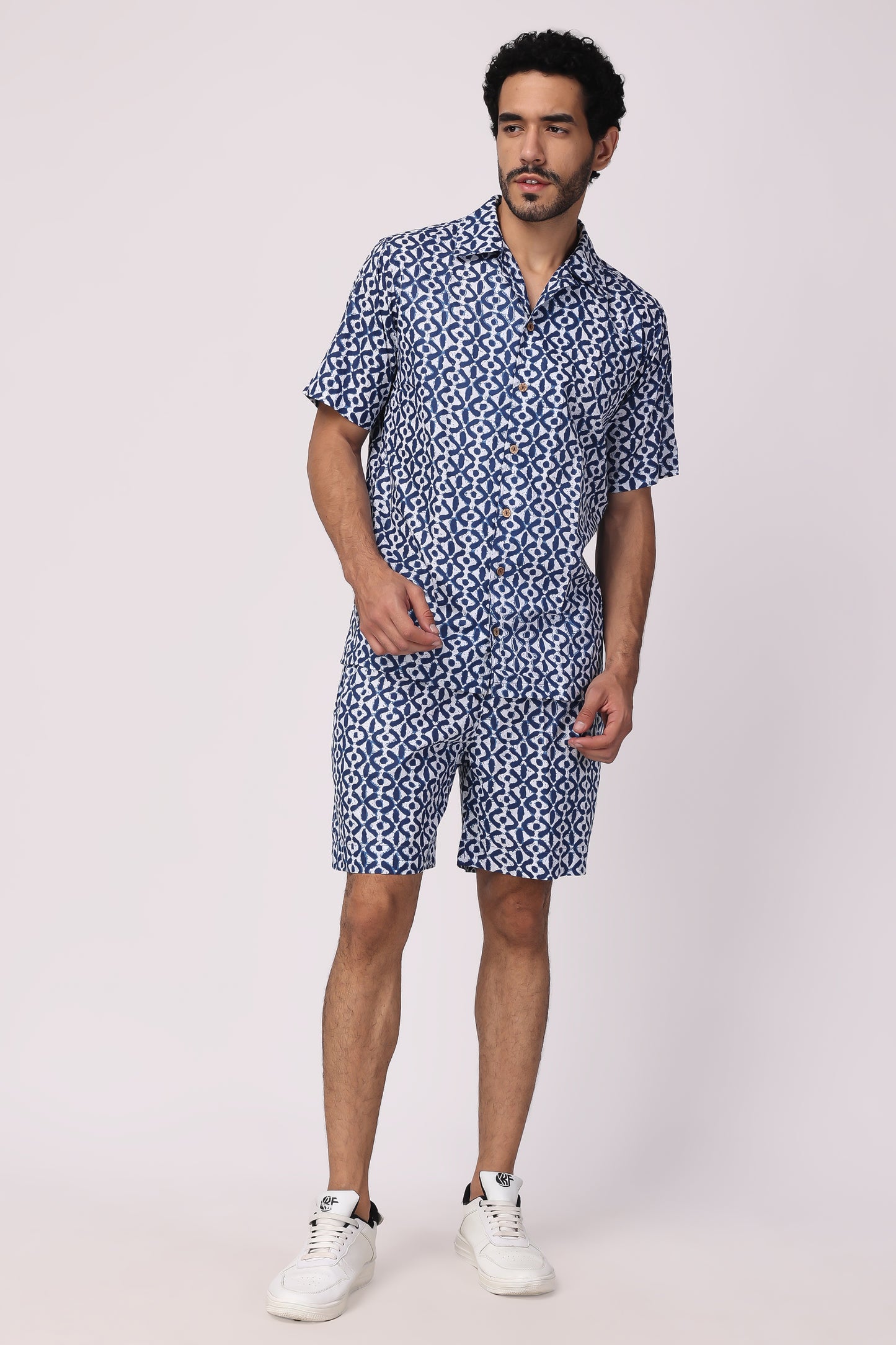 Mens hand block indigo co-ord sets