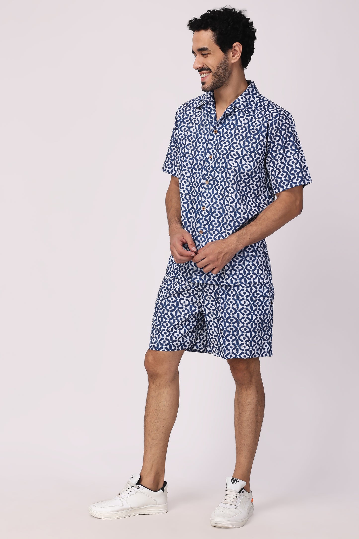 Mens hand block indigo co-ord sets