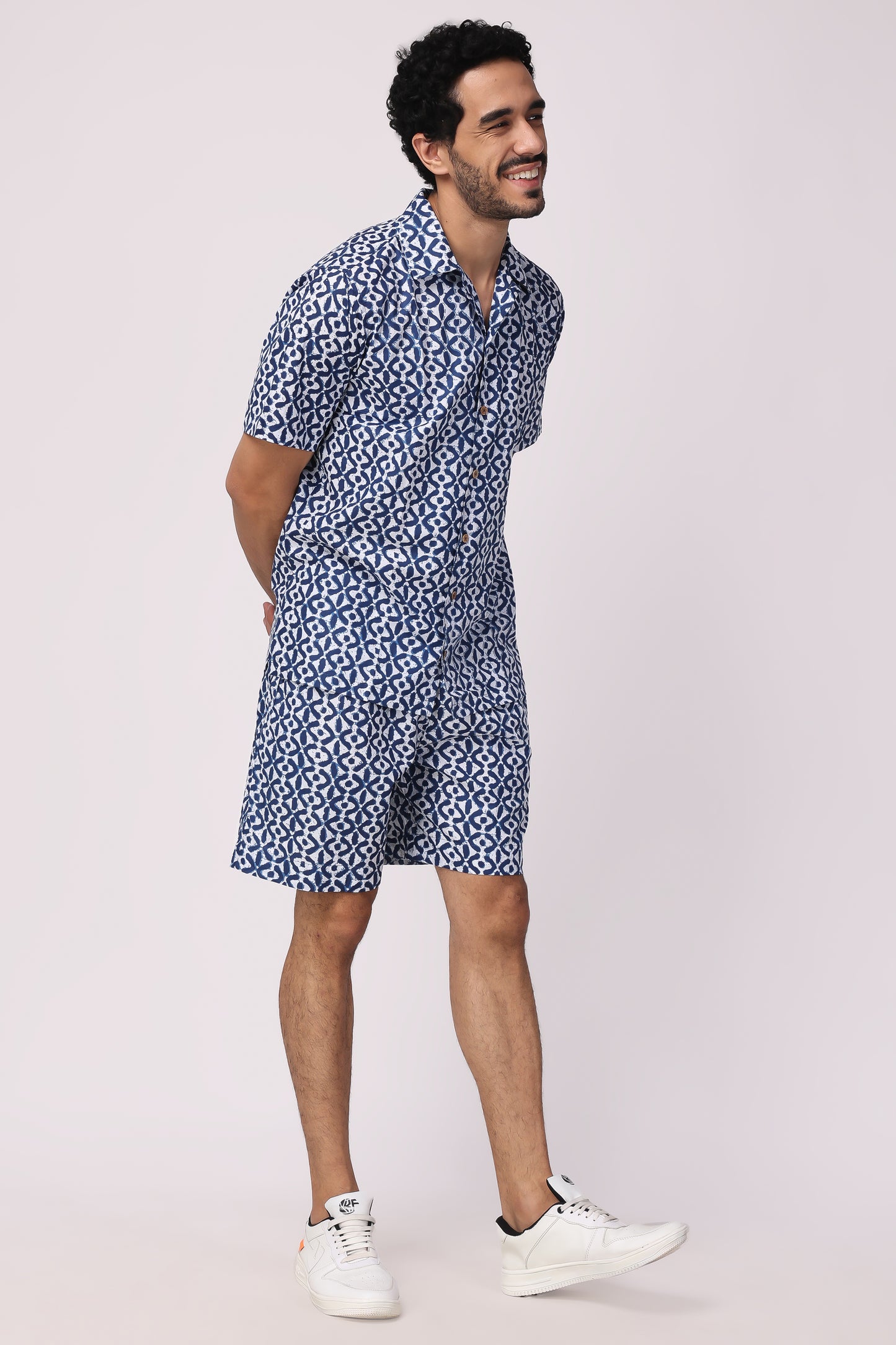 Mens hand block indigo co-ord sets