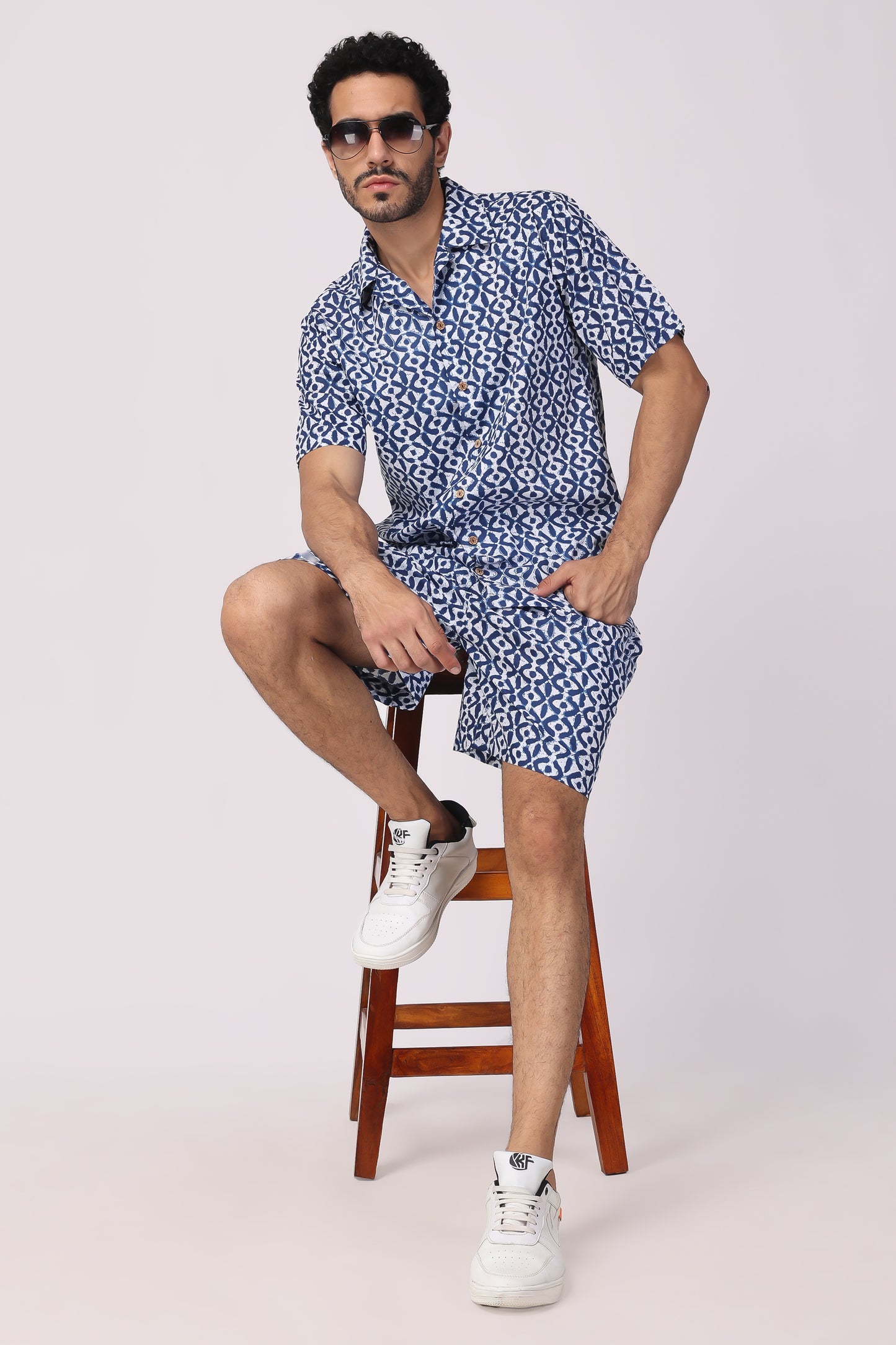Mens hand block indigo co-ord sets