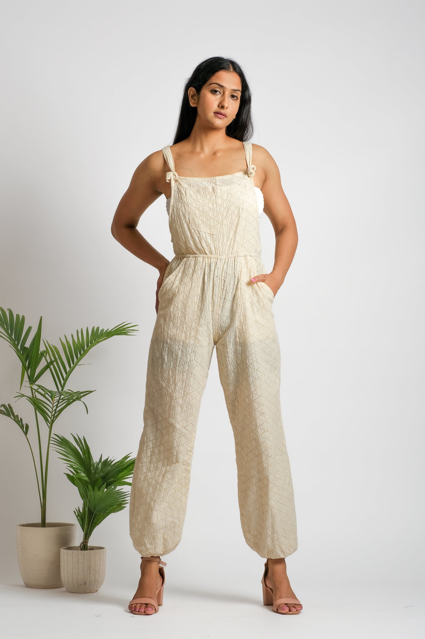 Women's organic cotton blended with linen jump suit
