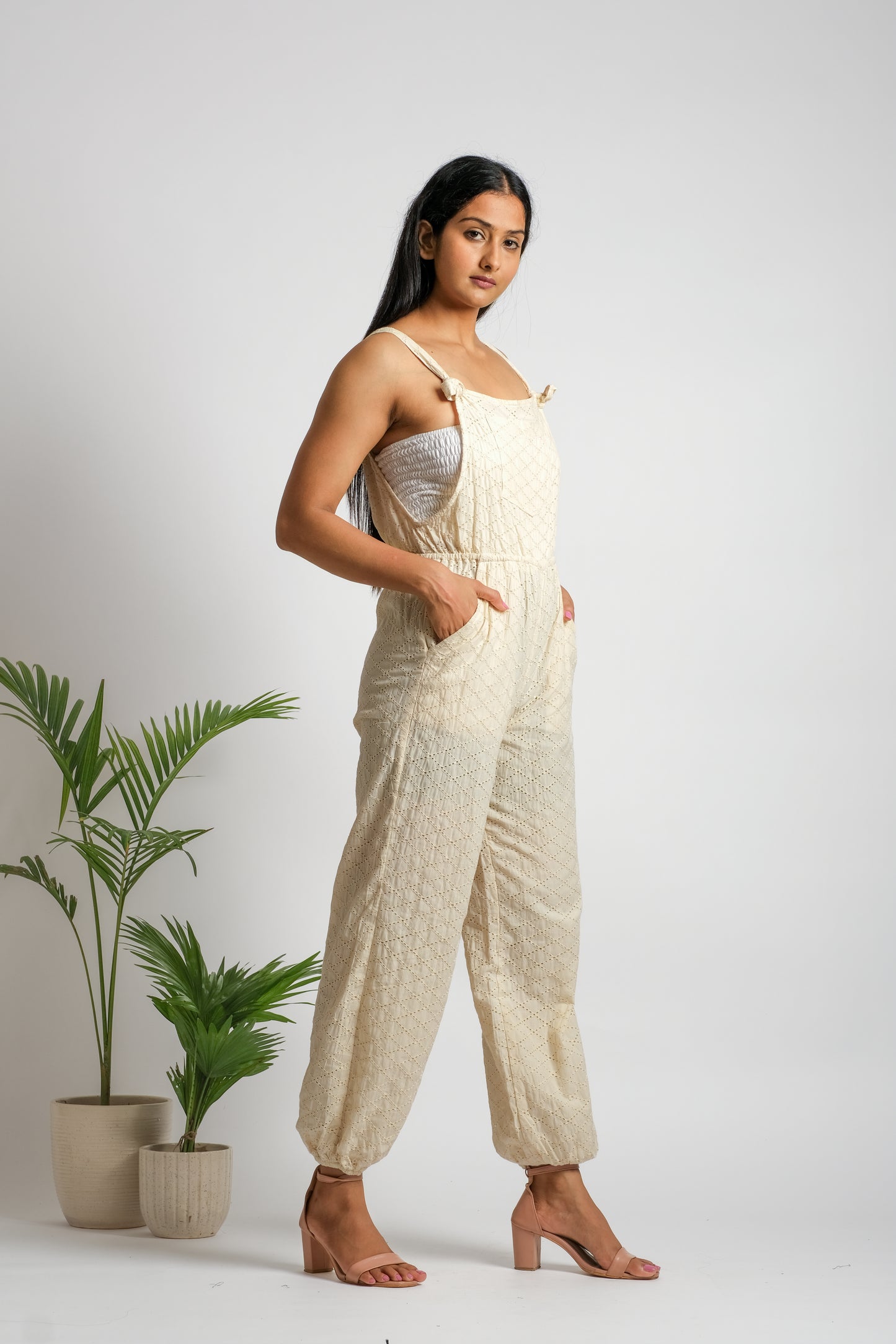 Women's organic cotton blended with linen jump suit