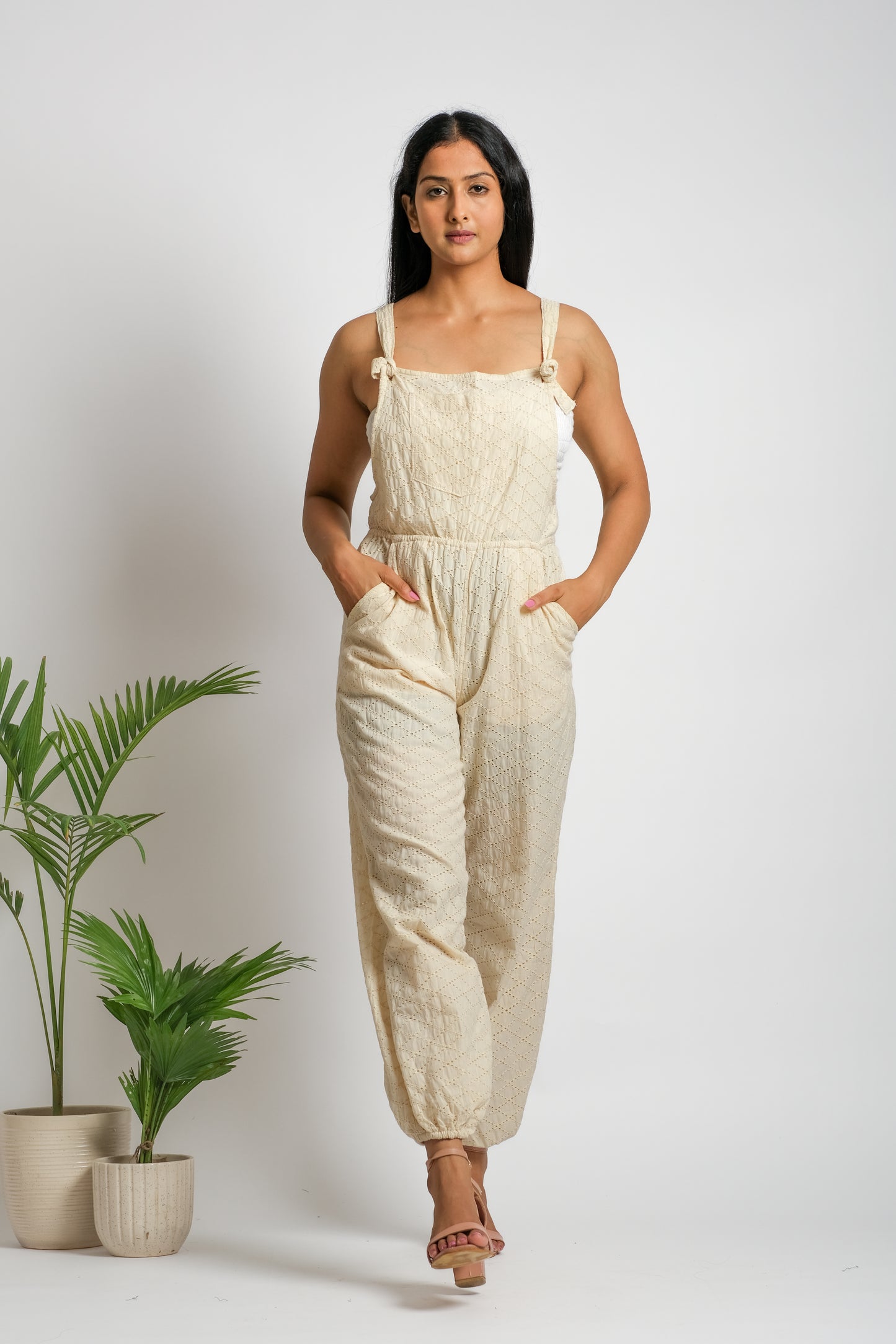 Women's organic cotton blended with linen jump suit