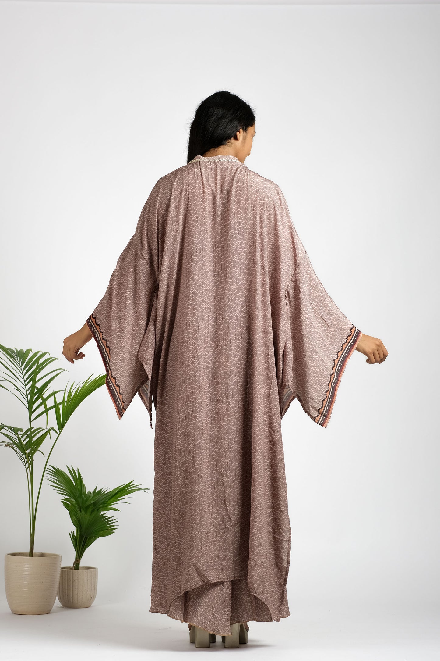 Women's tribal paisley print silk kimono kaftan set