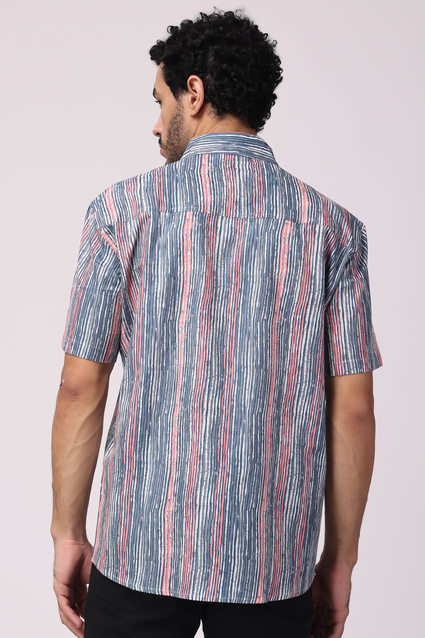 Men Handblocked Indigo/ Multicolor Striped Organic Cotton Shirt