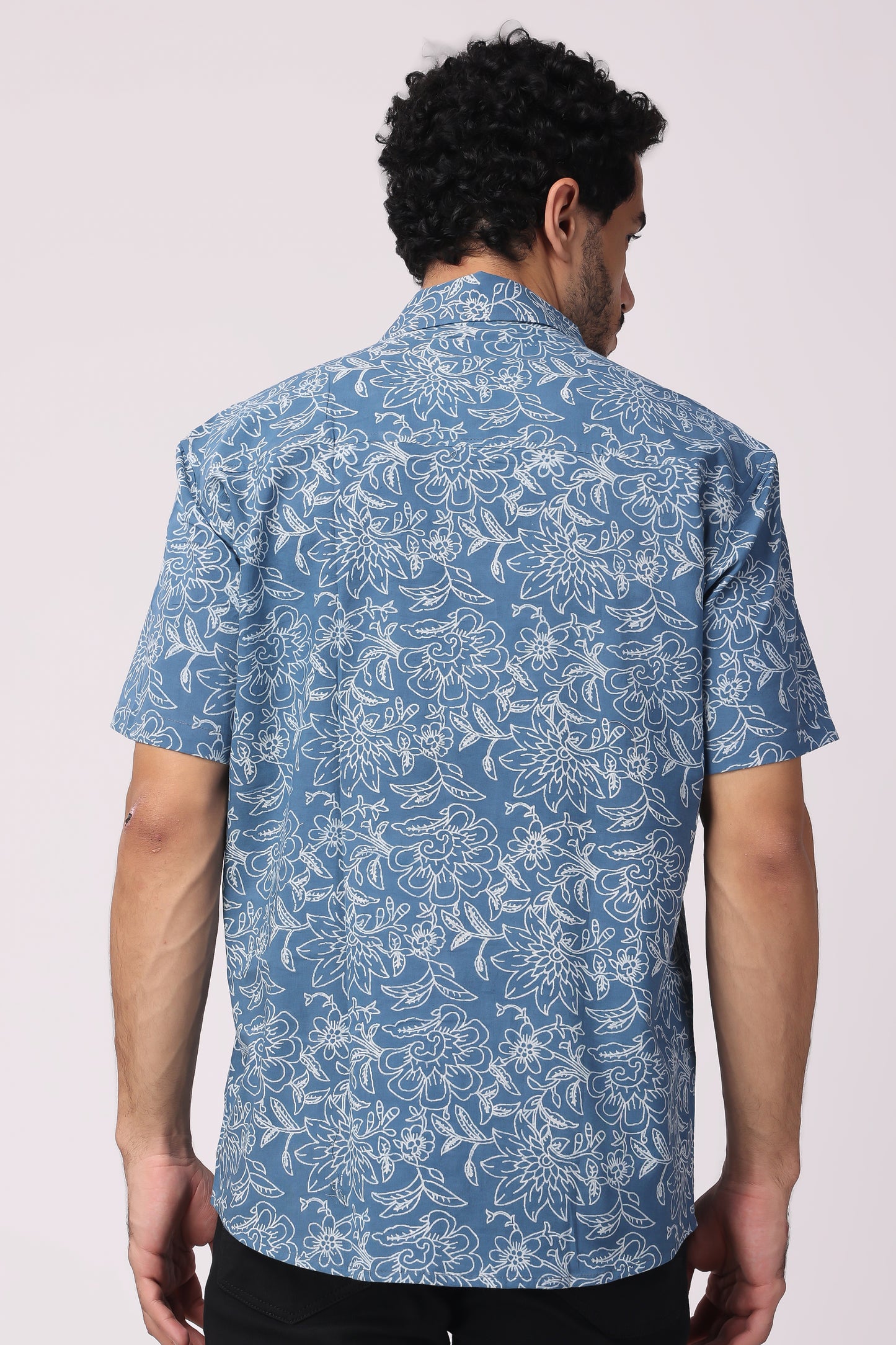 Men's Handblocked Indigo Floral Organic Cotton Shirt