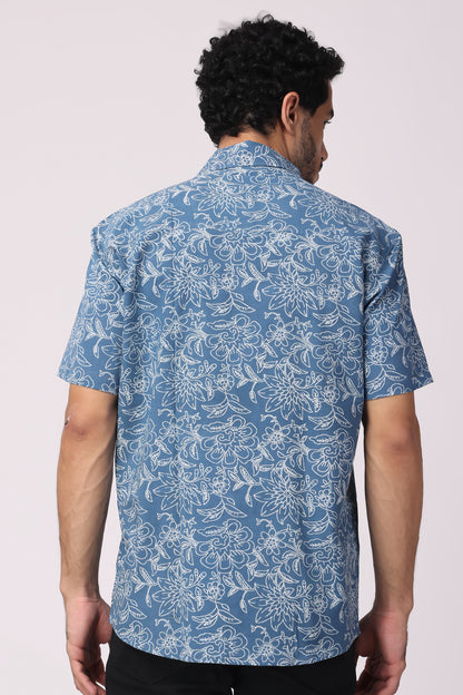 Men's Handblocked Indigo Floral Organic Cotton Shirt