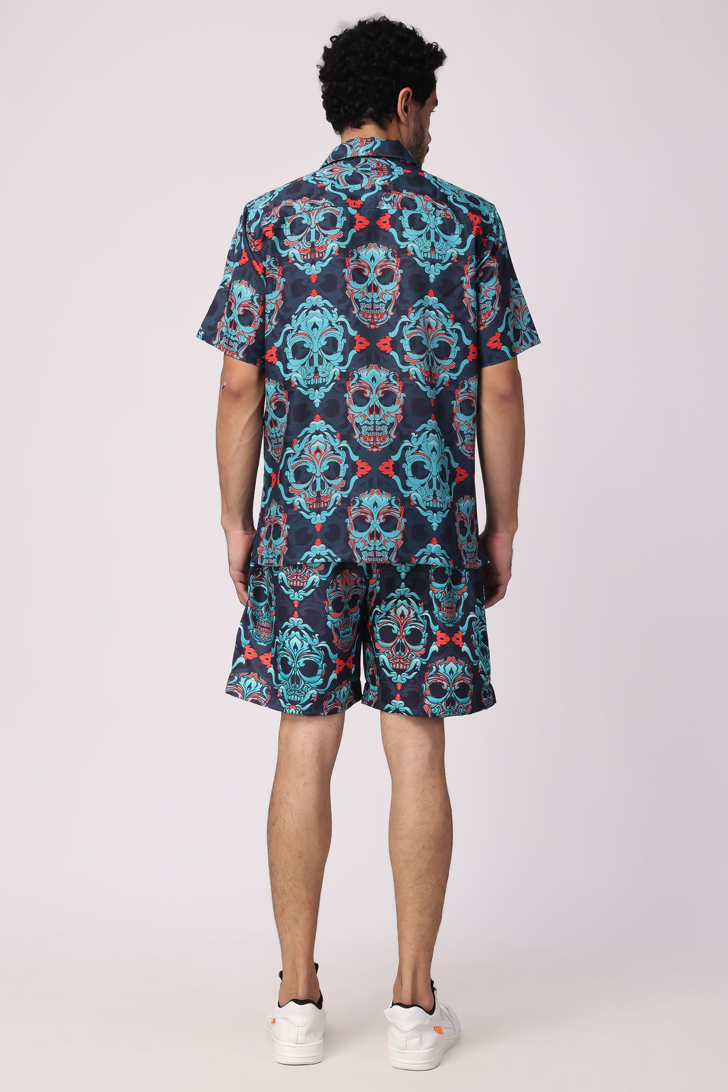 Men's Hand blocked indigo / Skull Print Organic cotton co-ord set