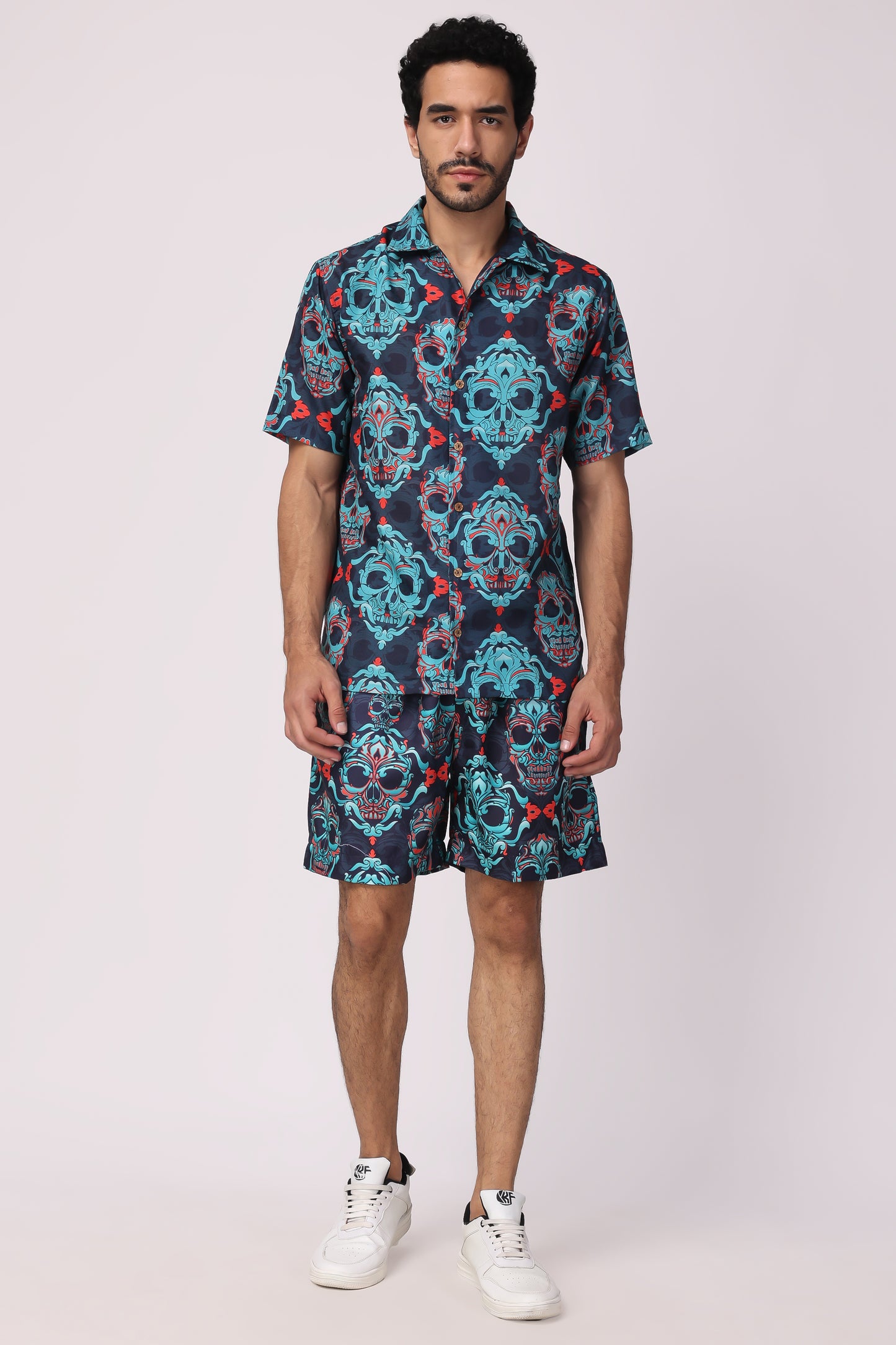 Men's Hand blocked indigo / Skull Print Organic cotton co-ord set