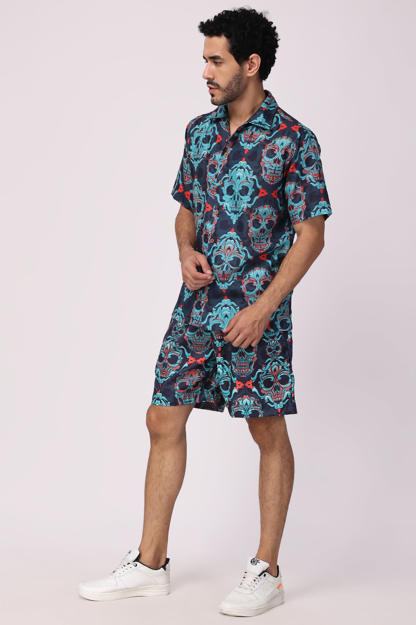 Men's Hand blocked indigo / Skull Print Organic cotton co-ord set