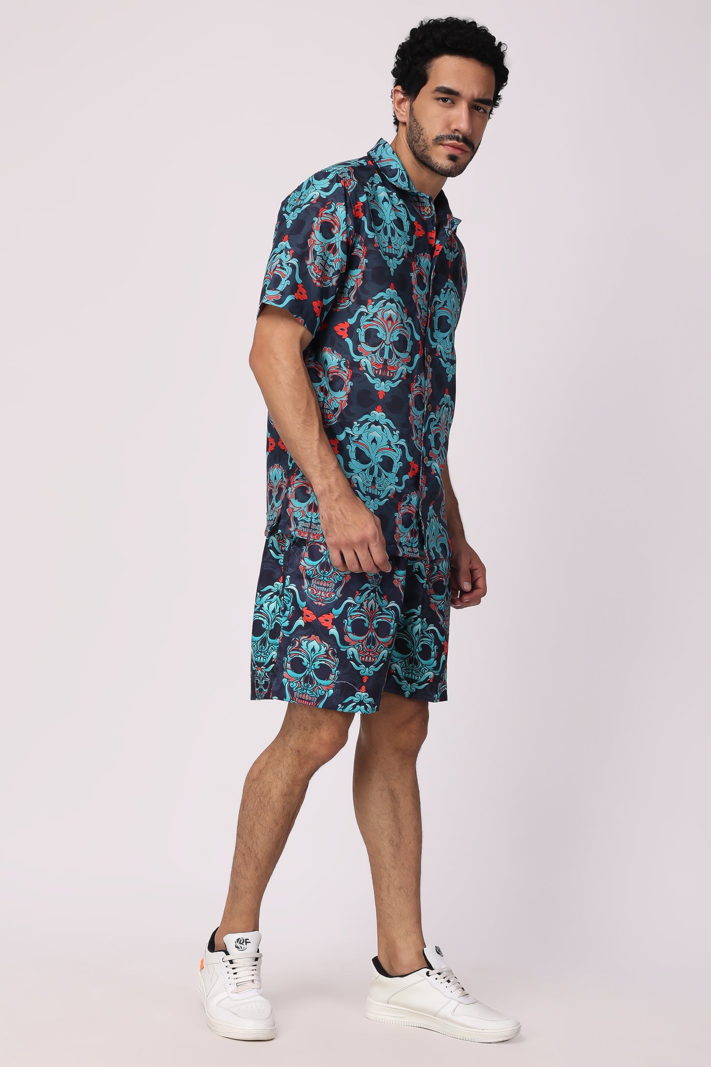 Men's Hand blocked indigo / Skull Print Organic cotton co-ord set