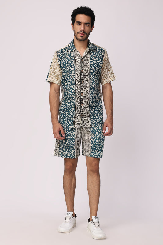 Men's Handblocked Floral /Peacock Design Organic cotton Co-Ord set