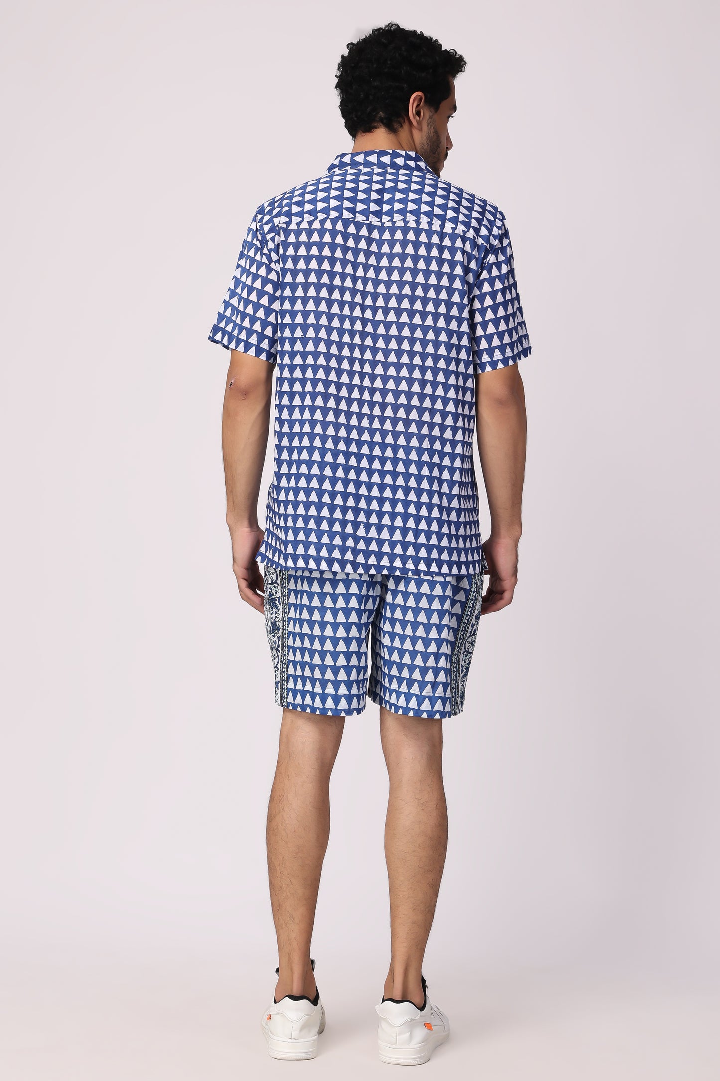 Men's hand block organic cotton blue/ white chevron co-ord Set