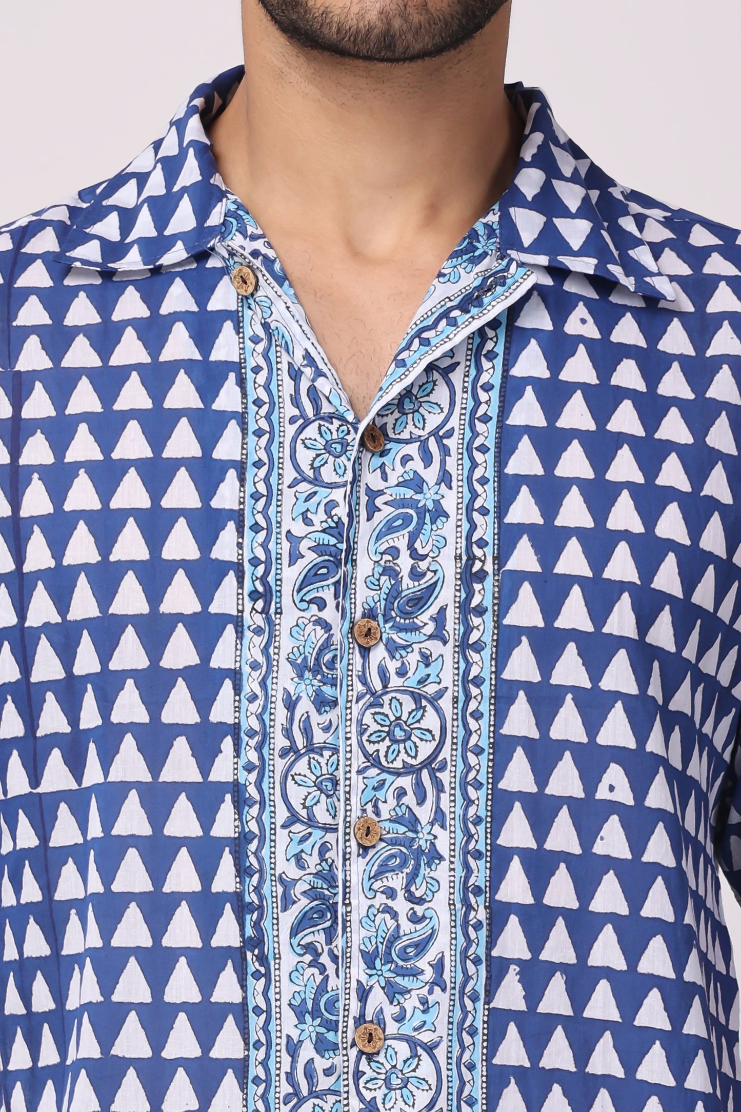 Men's hand block organic cotton blue/ white chevron co-ord Set